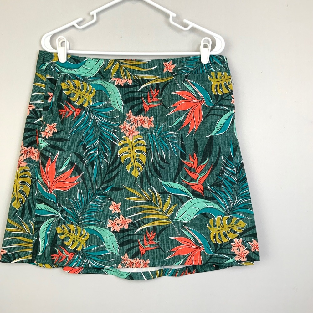 Rip Skirt Hawaii Large Bali Jungle Palm Monstera Multicolor Wrap Skirt Length 1